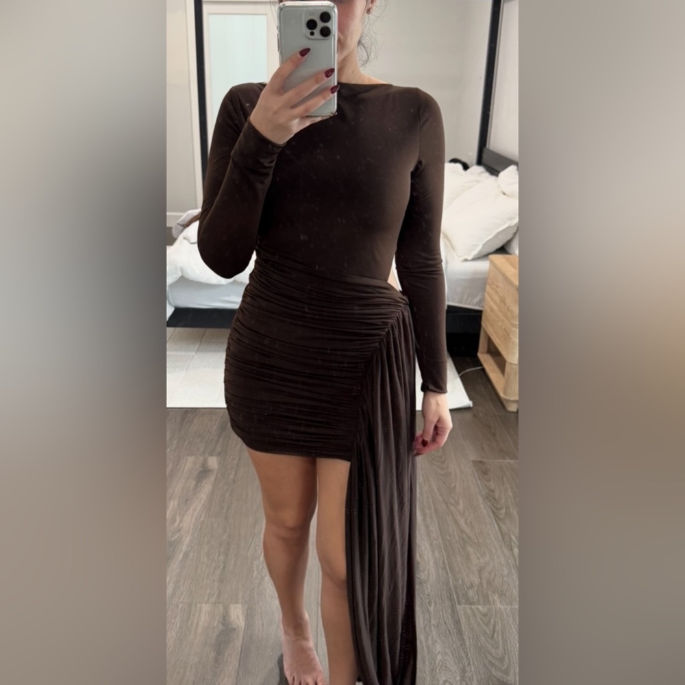 MISHA COLLECTION The Sari Stocking Mini Dress in Chocolate